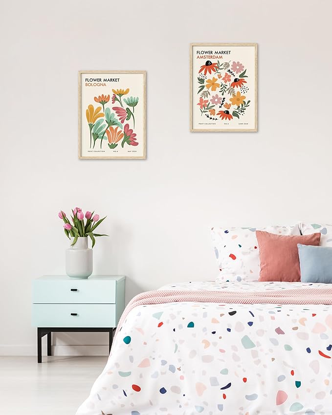 HesenDot Unframed Floral Wall Art Set of 3,12x16in Flower Market Canvas Prints,Abstract Botanical Posters Decor,Minimalist Amsterdam Stockholm Bologna Artwork for Living Room Bedroom Office Home