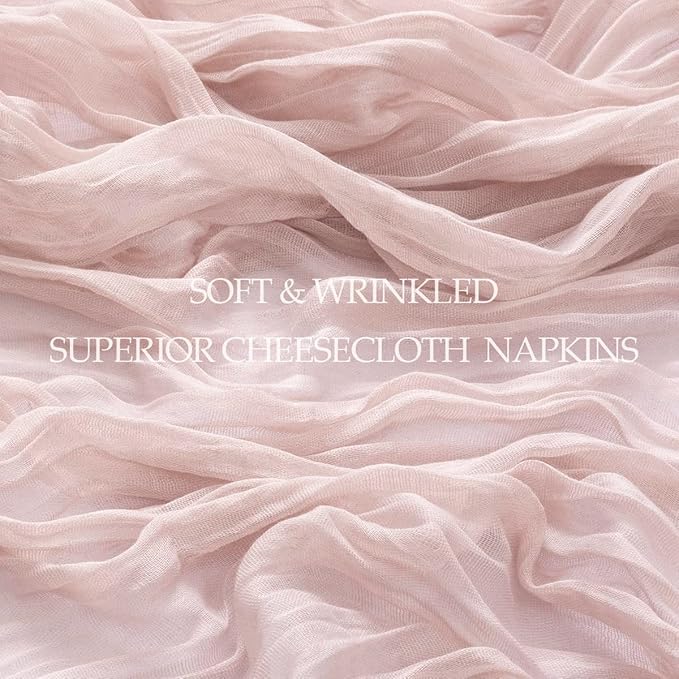 DeZerlor 12 Pack Pink Cheesecloth Napkins Summer Cloth Napkins Set of 12 Dinner Napkins Bulk Bulk 21x21 Inches for Wedding Bridal Shower Baby Shower Parties