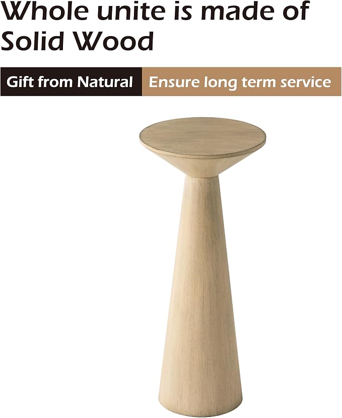 COZAYH Farmhouse Tall Pedestal End Table Small Solid Wood Martini Table Plant Stand Modern Round Drink Table for Small Space Living Room, Distressed Wood Grey