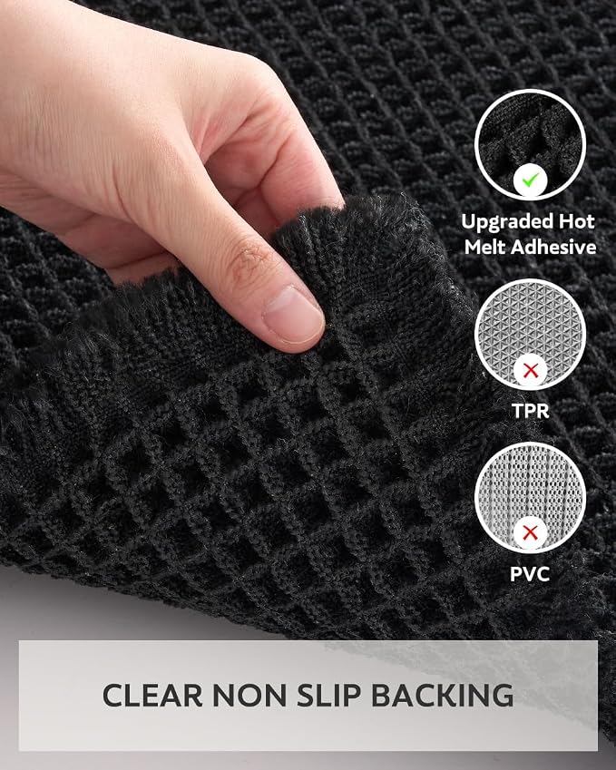tchdio Waffle Bath Mat-Runner Rug, Super Absorbent Non Slip Bath Mats for Bathroom Machine Washable Long Rugs with Tassels, Bath Rugs for Bathroom Floor Beside Tub, 2' x 4'(24" x 48"), Black