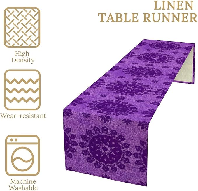 YCness Abstract Flower Mandela Table Runner, Watercolor Purple Geometric Modern Vintage Art Table Runner Table Cloth for Wedding Party Holiday Home Decor, 13x36 Inch
