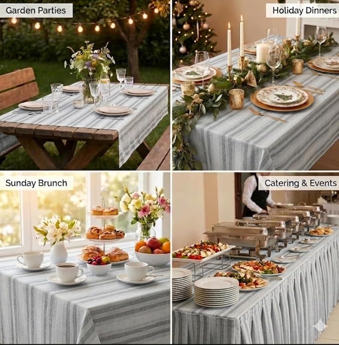 Urban Villa Table Cloth Kitchen Dining Tabletop Cover 100% Cotton 60x102 Inches Rectangle Tablecloth Washable Reusable Ideal for Hotel Restaurant Farmhouse Wedding Holiday Dinner Party- Curtis Stripes