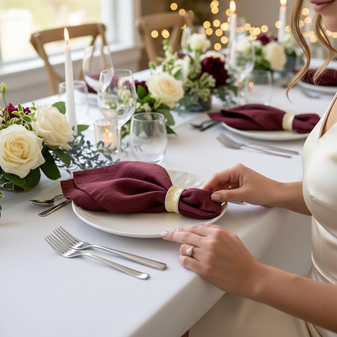 Linen Napkins –100% French Flax – Stonewashed Pure Linen Cloth Napkins - Size 18 Inch x 18 Inch – Set of 4 (Plum Burgundy)