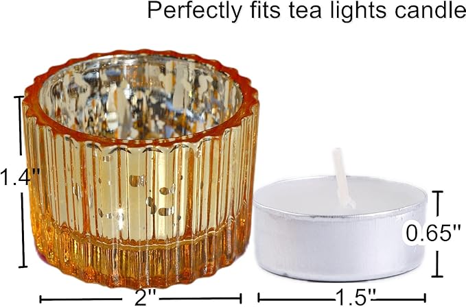 VOHO Gold Candle Holders for Wedding Dinner Party, Tealight Candle Holder Set of 12 for Table Centerpiece, Mercury Glass Candle Holder Gifts for Women (2x1.4 Inch, Mercury Golden)