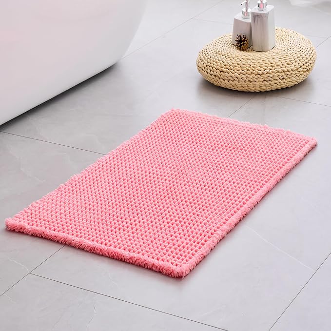Disolla Waffle Bath Mat, Non Slip Absorbent Small Bathroom Rug, Machine Washable Quick Dry Ultra Soft Bathroom Floor Mat, Pink Bath Rug for Tub Shower, 17''x24''