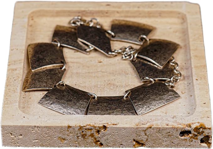 Natural Travertine Marble Square Jewelry Tray, 4.9" – Decorative Stone Accessory Dish for Rings, Earrings, Necklaces, Perfume and Keys, Gift for Women (Travertine)