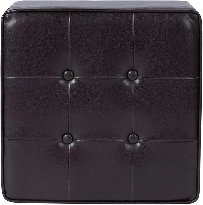 Homepop Home Decor | N5762-E155 | Classic Square Storage Ottoman with Lift Off Lid | Ottoman with Storage for Living Room & Bedroom, Brown