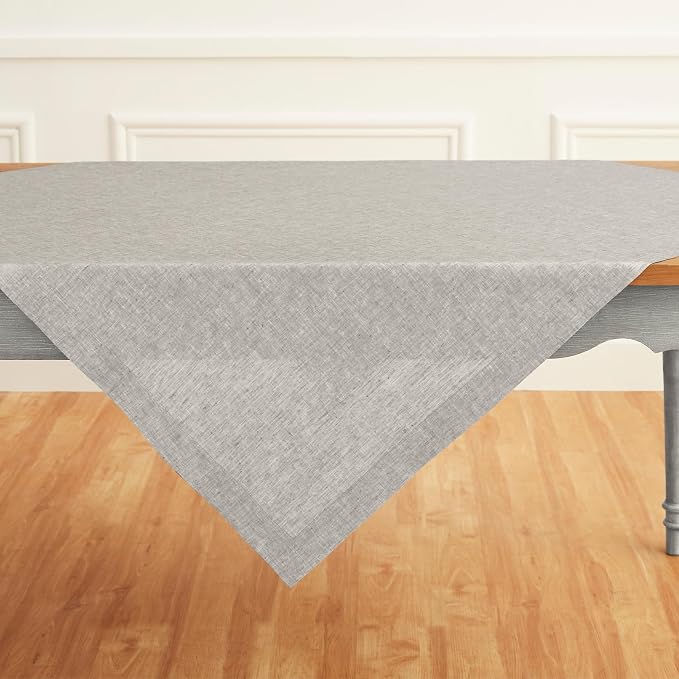 Solino Home Linen Tablecloth 52 x 52 Inch - 100% Pure Linen Square Table Throw - Athena, Machine Washable Oyster Grey Tablecloth for Summer