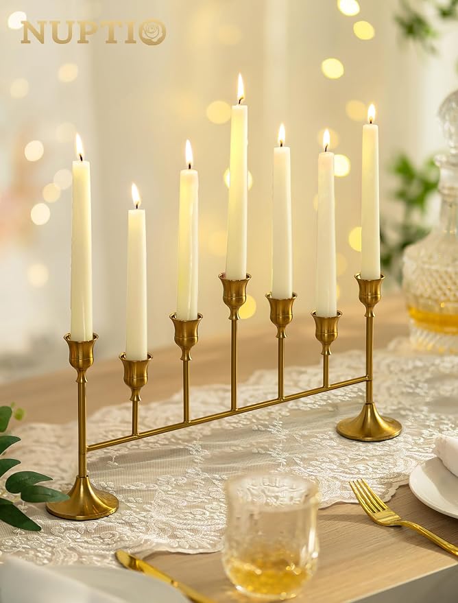 NUPTIO Candlestick Holders for Taper Candles: Gold Candelabra for Weeding Table Centerpieces - Brass Candle Stick Decor for Christmas Birthday Party Fireplace