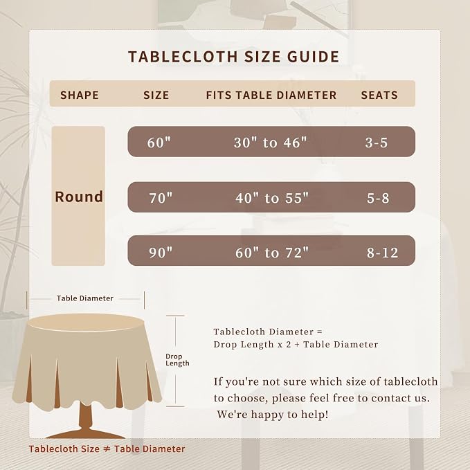 Round Linen Tablecloths 100% Pure French Linen Tablecloth 60'' Washable Linen Table Cloth Cover Decorative for Kitchen Wedding Party Dining Banquet with 4PCS Linen Napkins