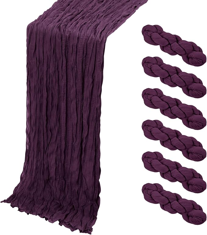 6 Pack Dark Purple Cheesecloth Table Runner, 17 x 108 Inch, Gauze Cheese Cloth Table Runner Rustic Sheer Runner for Wedding Birthday Party Baby Shower Table Decor(Dark Purple)