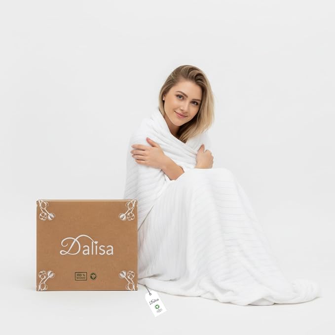 Dalisa 100% Organic Cotton Knit Throw Blanket, White, 50x60 Inches, GOTS-Certified, Crochet Knit, Adult, Eco-Conscious Luxury, Lynx-Inspired Pattern
