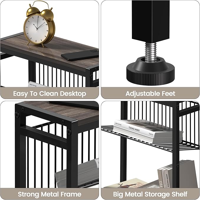 Small Side Table Set of 2 for Small Space, 3-Tier Narrow End Tablewith Magazine Holder,SmallNightstand, Skinny Snack Couch Table in Living Room, Bedroom Study and Balcony(Ash Brown)