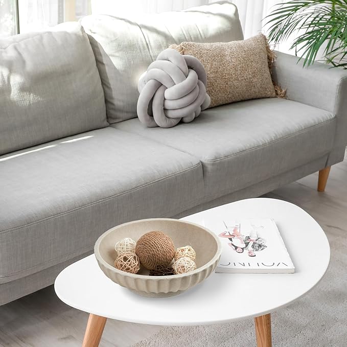 Deobath Large Decorative Bowl - Fruit Bowl for Kitchen Counter - Modern Decorative Bowl for Home Decor,Key Bowl for Entryway Table - Artificial Stone Beige