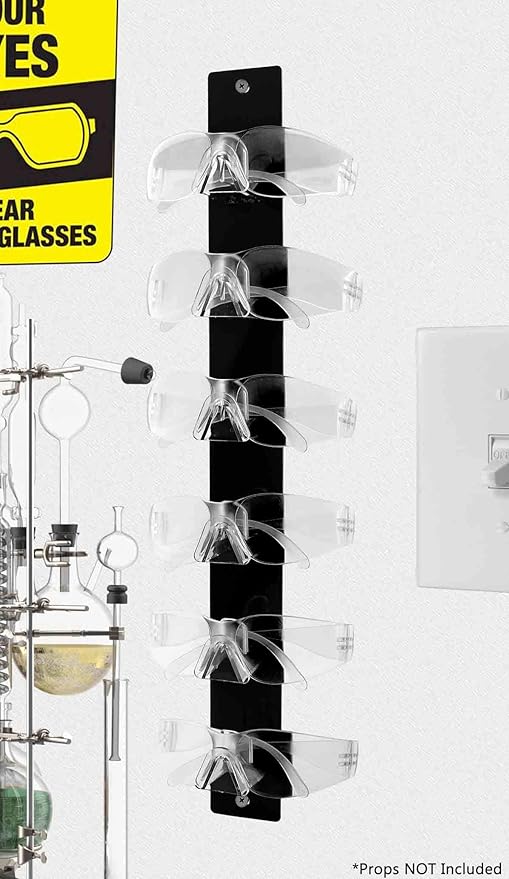 Marketing Holders 2 Pack Eyewear Holder 6 Pair Wall Mount with Hanging Hardware Automotive Plants Mining Sites Safety Glasses Rack for Optical Centers and Outlet Stores Black Acrylic