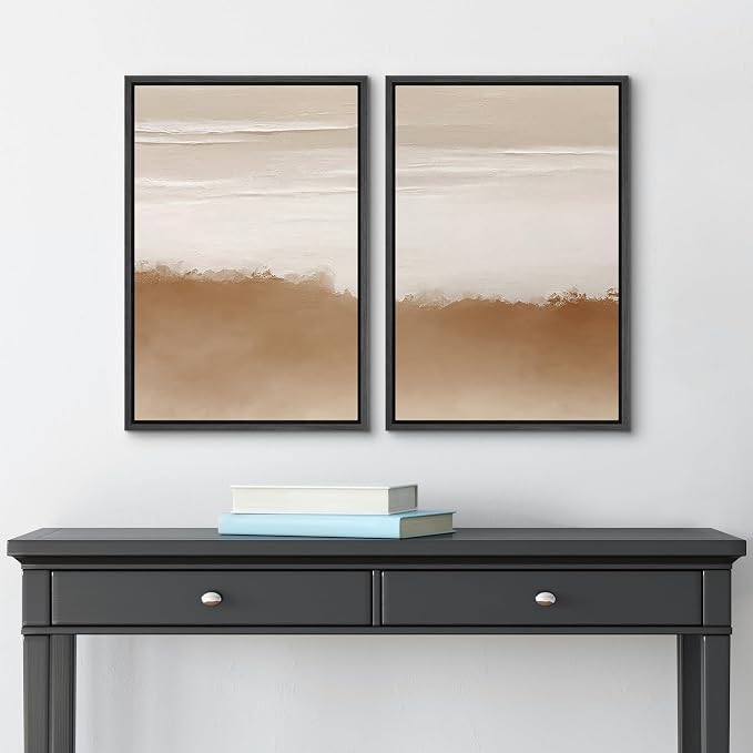 SIGNLEADER Framed Canvas Print Wall Art Minimal Neutral Sand and White Abstract Illustrations Modern Art Decorative Minimal Relax/Calm for Living Room, Bedroom, Office - 16"x24"x2 Black