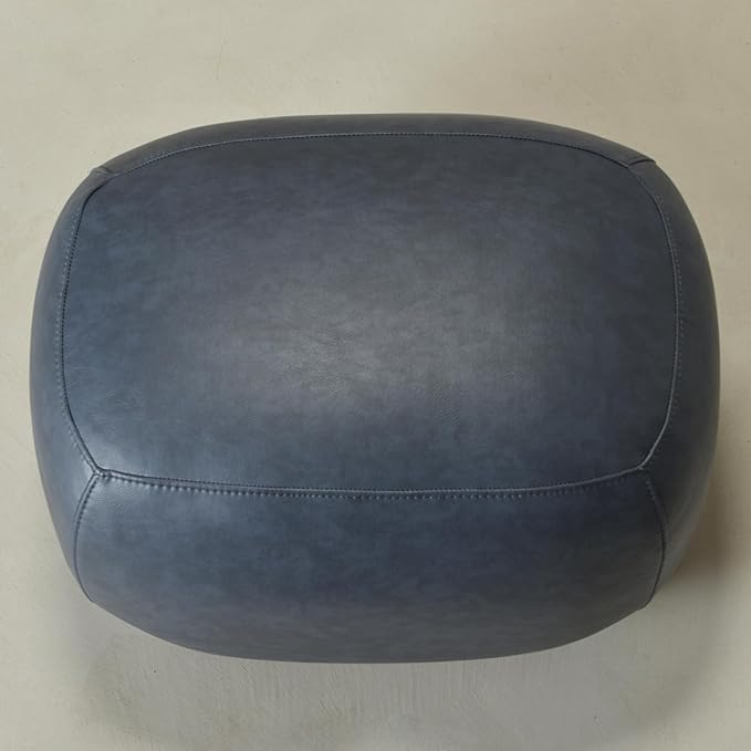 KINWELL 23" Wide Faux Leather Upholstered Ottoman, Mid-Century Modern Living Room Footrest with Soft Padded Seat, Footstool for Bedroom, Entryway or Living Room, Navy