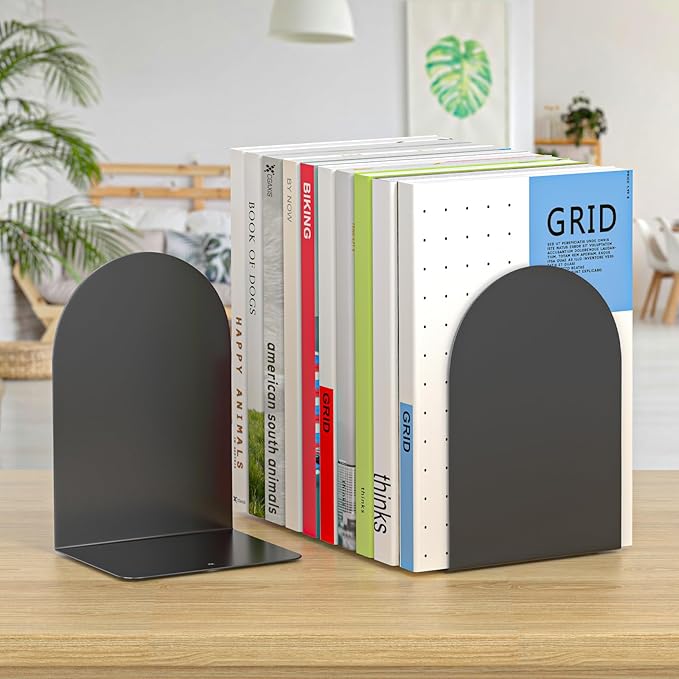 Bookends 1 Pair, Metal Round Bookends for Shelves, Book Ends for Desk, Book End to Hold Books, Book Stopper, Black Bookend for Home Office