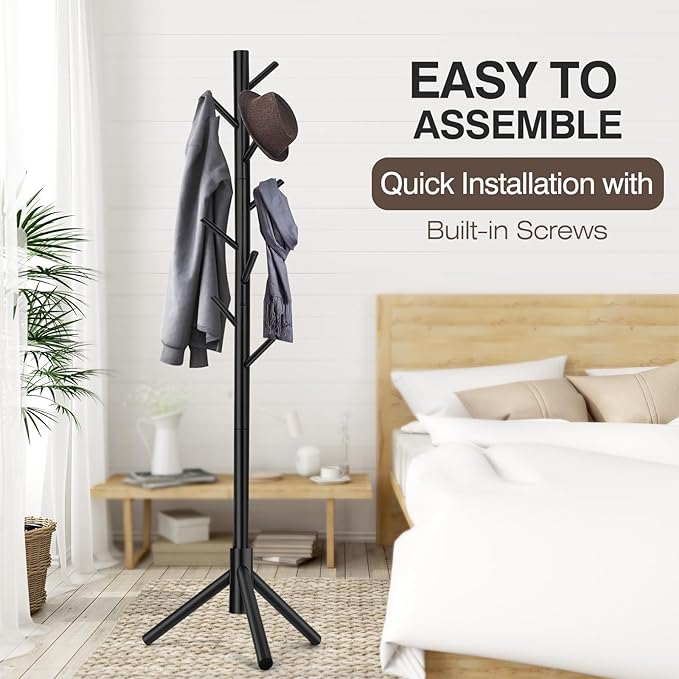 WANGMUXIA 2 PCS Coat Rack, Freestanding Coat Rack with 8 Hooks and 3 Adjustable Size Tree Coat Racks for Bedroom, Hallway, Entrance, Office, for Hats, Coats, Scarves, Handbags