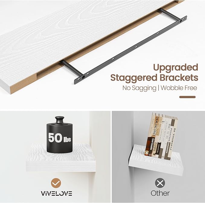 Vivelove White Floating Shelves 36 Inches Long, Wall Display Shelves with Invisible Brackets, for Bathroom Living Room Kitchen Bedroom Office Farmhouse Home Decor, 36x9.3X 1.5 - Set of 2, White