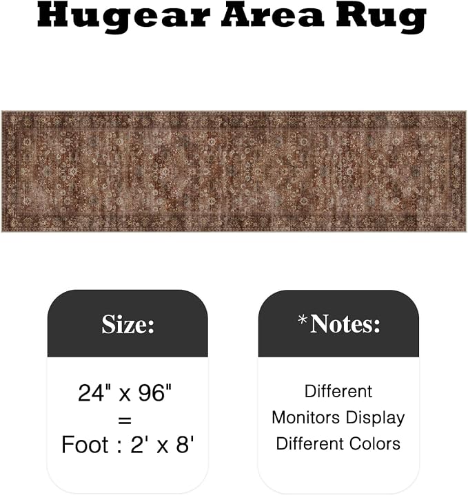 HUGEAR 2x8 Runner Rug Machine Washable Brick Red Hallway Area Rug Indoor Accent Rugs Floral Low Pile Carpet Soft Throw Rugs Bedroom Living Room Office Dining Kitchen Laundry Non Slip