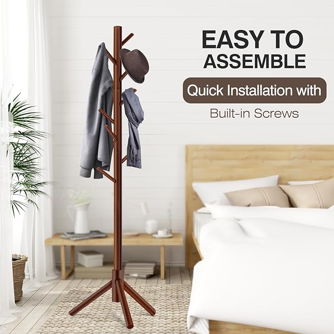 WANGMUXIA 2 PCS Coat Rack, Freestanding Coat Rack with 8 Hooks and 3 Adjustable Size Tree Coat Racks for Bedroom, Hallway, Entrance, Office, for Hats, Coats, Scarves, Handbags