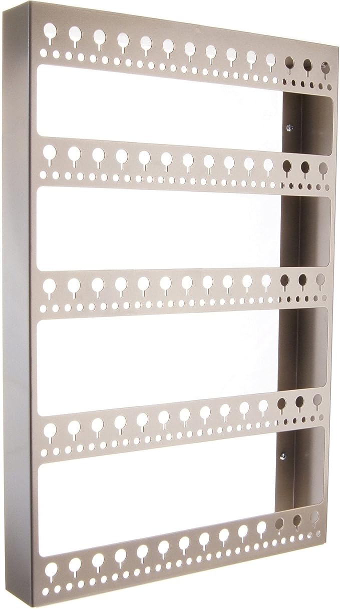 Angelynn's Wall Mounted Big Earring Holder Organizer Display Long Post Stud Large Dangle Hoop Pierced Earrings, Hanging Closet Jewelry Storage Rack with Shelf, Nichole Satin Nickel Silver 14 1/2"x22"
