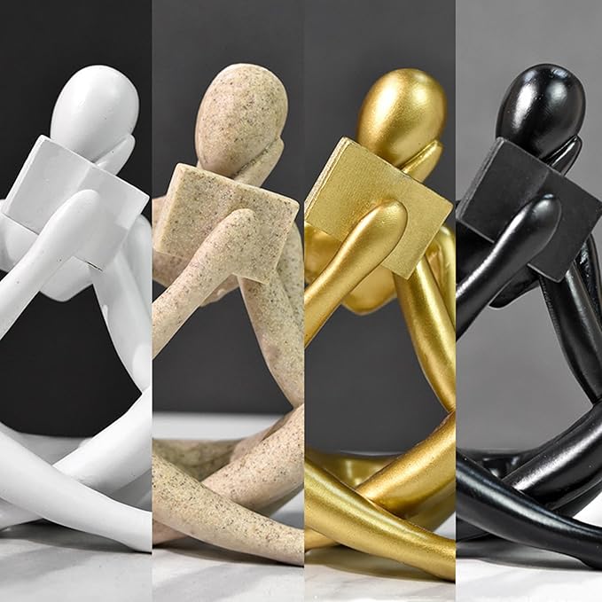 Gold Reading Women Statue, Thinker Sculptures, Abstract Art Ornament, Modern Aesthetic Figurine Decoration, Suitable for Home Living Room Bedroom Office Shelf Table Desk Bookshelf Decor (Right)