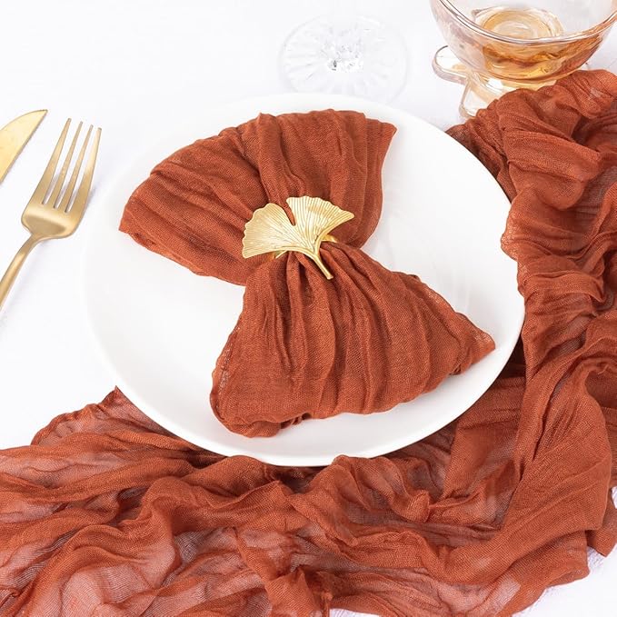 DeZerlor 30 Pack Terracotta Cheesecloth Napkins Burnt Orange Summer Cloth Napkins Set of 30 Dinner Napkins Bulk 21x21 Inches for Wedding Bridal Shower Baby Shower Parties