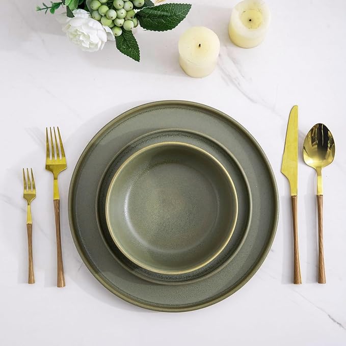 AmorArc Stoneware Dinnerware Sets for 8,Reactive Ceramic Plates and Bowls Set,Highly Chip and Crack Resistant | Dishwasher & Microwave Safe | Round Dishes Set Service for 8 (24pc)