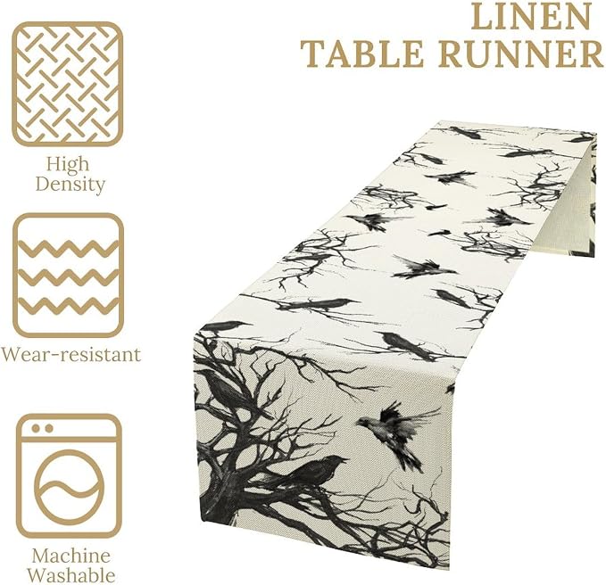 Silhouette Tree Crows Halloween Table Runner Branches Fall Kitchen Dining Table Decoration for Outdoor Home Party for Living Room Holiday Dinner Home 13x70in