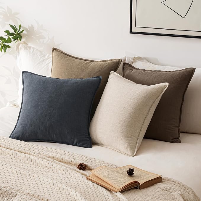 20x20 Inch Set of 2 Decorative Linen Solid Throw Pillow Covers Boho Accent Farmhouse Couch Pillowcases Modern Netural Home Decor for Couch Sofa Living Room Bed,Dark Gray