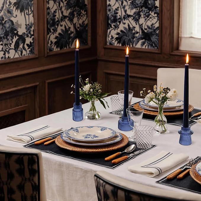 Vixdonos Glass Candlestick Holders Tealight Candle Holders for Table Centerpieces, Wedding Decor and Dinner Party (6 Pcs, Dark Blue)