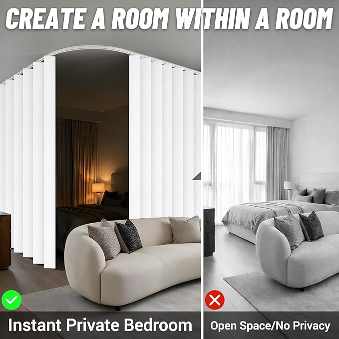100% Blackout Room Divider Curtains - Total Privacy Curtain Panel, Thermal Insulated Noise Reduction Curtain for Bedroom Windows,Include Ceiling Curtain Track(White, W100 x L108, 1 Pack)
