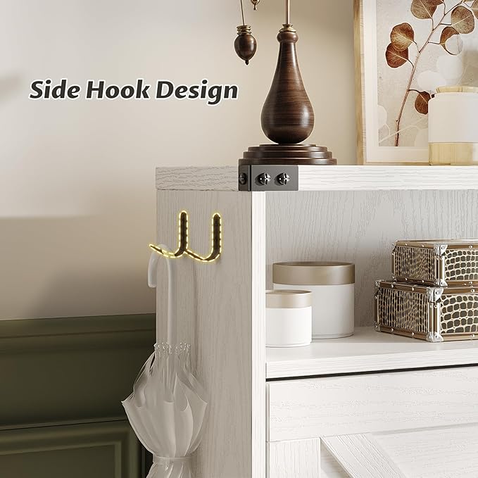 Halitaa Shoe Cabinet with 2 Flip Drawers & Open Storage,Farmhouse Shoe Storage Cabinet for Entryway,Freestanding Narrow Organizer Rack with Legs,Foyer,Hallway,White
