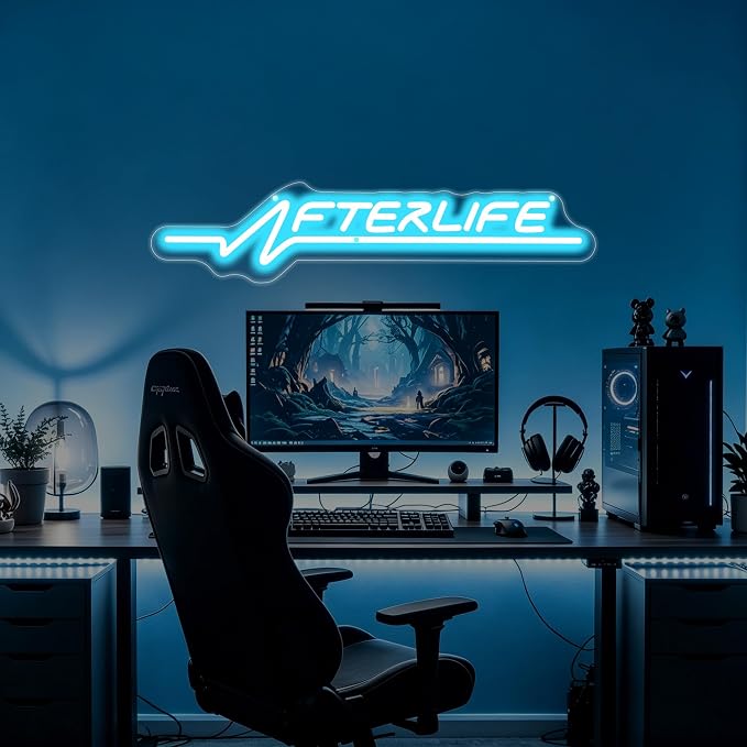 Futuristic Neon Sign, Cyberpunk Neon Sign Decor Wall Art, USB Dimmable Neon Light, Game Led Sign, For Bedroom, Man Cave, Cyberpunk Spaces, Teens, Game Room Vibes, Ice Blue/Yellow/Red-20"*4.5"