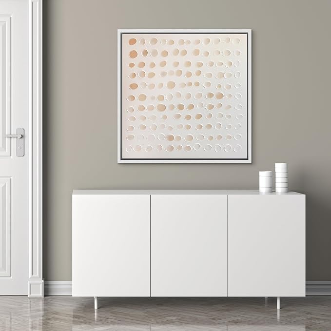 SIGNFORD Framed Canvas Print Wall Art Abstract Dot Minimalist Style Illustrations Modern Art Relax/Calm Warm for Living Room, Bedroom, Office - 24"x24" White