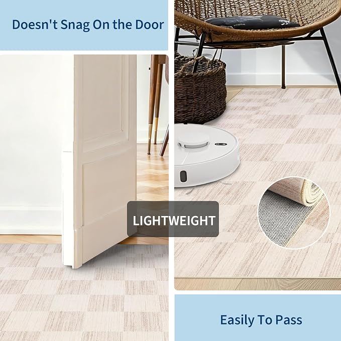 GarveeHome Beige Checkered Rug 2x3 Washable Rug Non-Slip for Entryway, Soft Low-Pile Small Area Rugs,Beige Neutral Modern Geometric Rugs for Kitchen