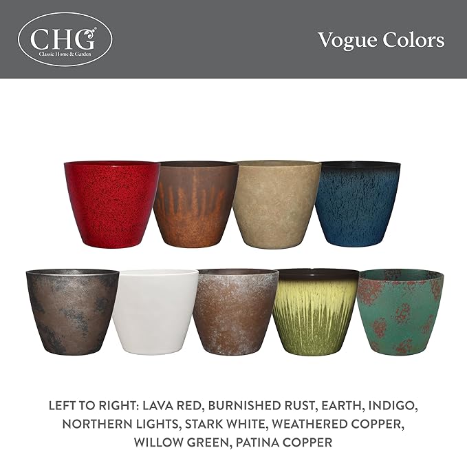 Classic Home and Garden Vogue Planter Pots w/Pottery Quality Finish - Modern Indoor & Outdoor Flower Pots - UV-Resistant Porch Planters - Decorative Pot for Flowers & Herbs (8” Weathered Copper)