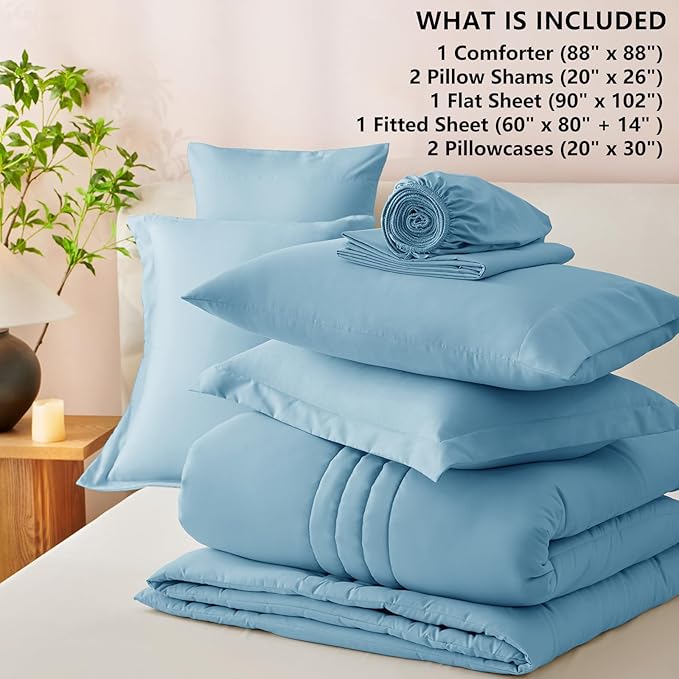 CozyLux Queen Size Comforter Sets - 7 Piece Bed in a Bag Aqua Blue Comforter Set with Sheets Luxury Bed Set All Seasons, Soft Bedding Set with Down Alternative Comforter, Sheets, Pillowcases & Shams