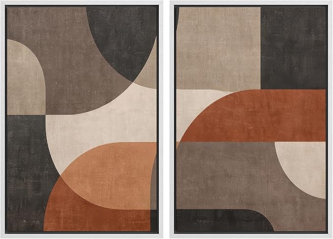 SIGNWIN Framed Canvas Print Wall Art Set Earth Tone Abstract Geometric Shapes Illustrations Graffiti & Street Art Modern Art for Living Room, Bedroom, Office - 16"x24"x2 WHITE