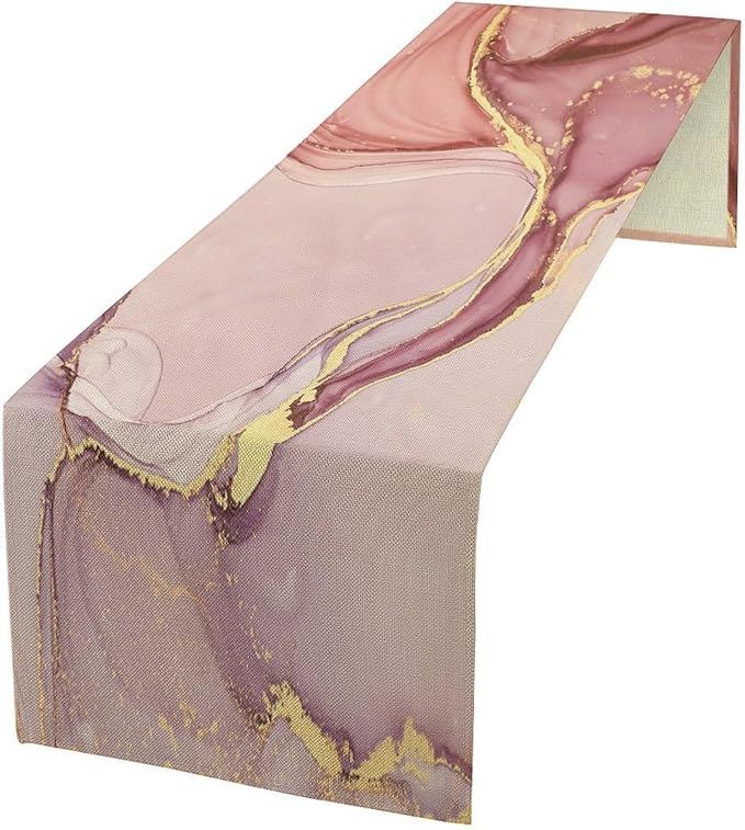 Marble Table Runner,Modern Abstract Pink Gold Marble Texture Pattern Table Runner for Coffee Table Dining Room Table Bedroom Party Holiday Decor 13x108inch