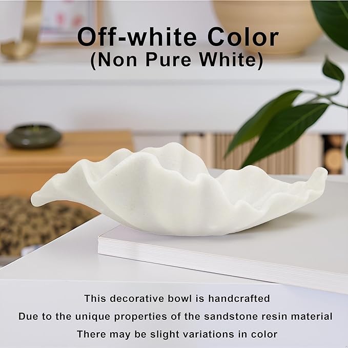 Off White Large Decorative Bowl - 16” Fruit/Key/Purse Bowl for Home Decor - Coffee Table & Entryway Table Decor - Scalloped Ruffle Bowls - Unique Centerpiece Bowls(Big)