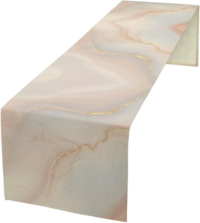 Marble Table Runner, Fantastic Soft Pink Gold Textured Art Table Runner for Kitchen Dining Cafe Party Wedding Birthday Decor, 13x108 Inch