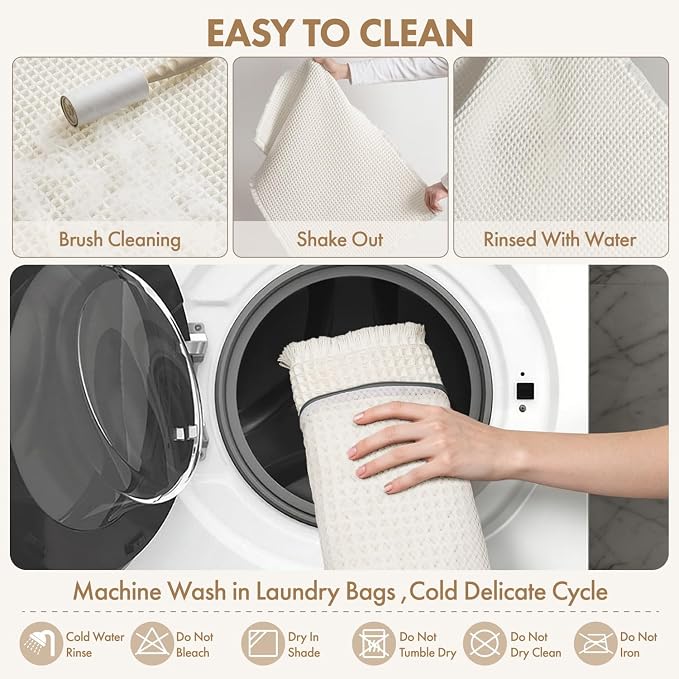 MIULEE Waffle Bathroom Runner Rugs, Super Absorbent Non Slip Bath Rug, Upgraded Soft Quick Dry Washable Boho Long Bath Mat with Tassels for Hallway Laundry Room Bedroom, 2'x4' (24"x48"), White