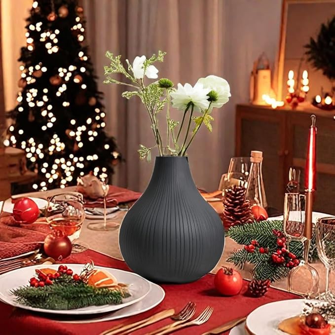 Large Ceramic Vase Modern Vase Black Gray Vase for Room, Big Belly Vases Minimalism Style for Home Decor，Flower Vases Decorative Vase for Shelf Decor/Table/Living Room/Office (Black Gray, 9.2Inches)