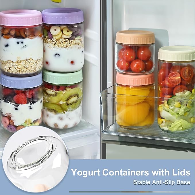 Overnight Oats Containers with Lids, 10oz Wide Mouth Mason Jars with Lids, 6 Pack Glass Jars with Airtight lid for Chia Pudding Yogurt Salad, Meal Prer Oatmeal Jars, Blue