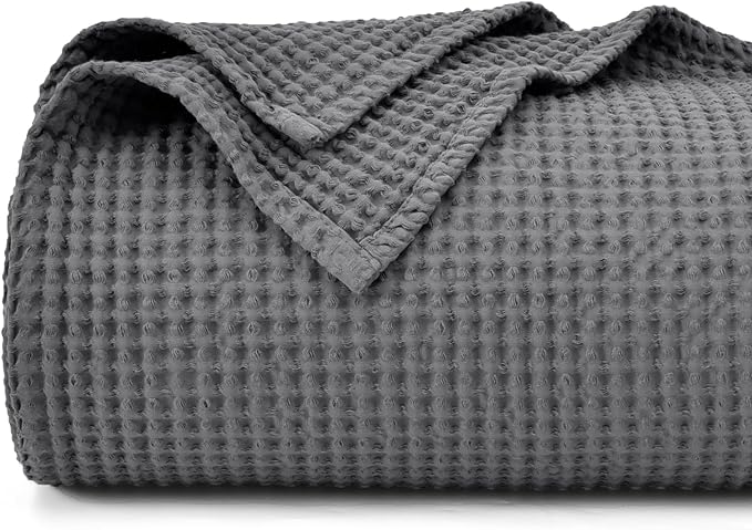 PHF Pre-Washed 100% Cotton Waffle Weave Blanket King Size for Bed,Snag Proof Throw Blanket for Couch Spring Summer Lightweight Breathable,Machine Washable, Home Decor Gift - Charcoal