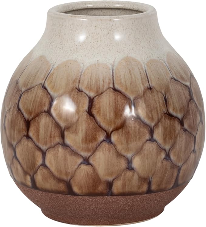 Ceramic Vase for Living Room Decor – Perfect for Modern Room and Home Decor – Stylish Flower Vase for Bedroom, House, Office, and Table Accent – Elegant Bookshelf Accessory – 8", Brown