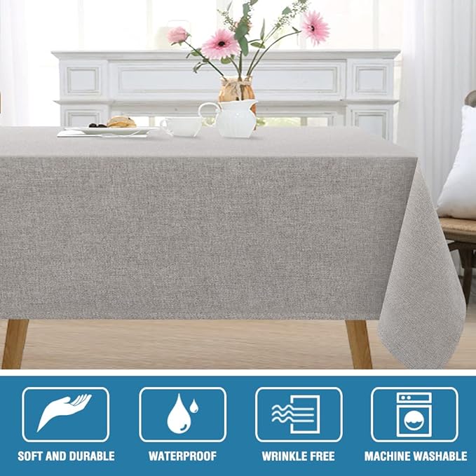 H.VERSAILTEX Linen Textured Tablecloth 54 x 54 Waterproof Decorative Table Cloth Spill-Proof Linen Look Cover for Party Table Extra Soft and Thick Fabric Wrinkle Free, Heather Taupe